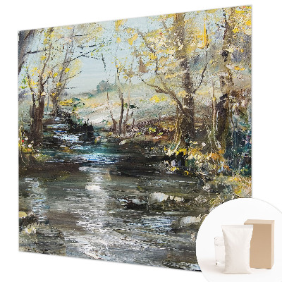 Papel mural texturado decorativo con motivo de arroyo forestal