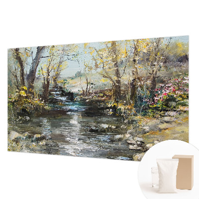 Papel mural texturado decorativo con motivo de arroyo forestal