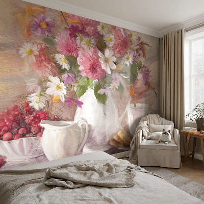 Papel mural con patrón decorativo con estampado de flores silvestres