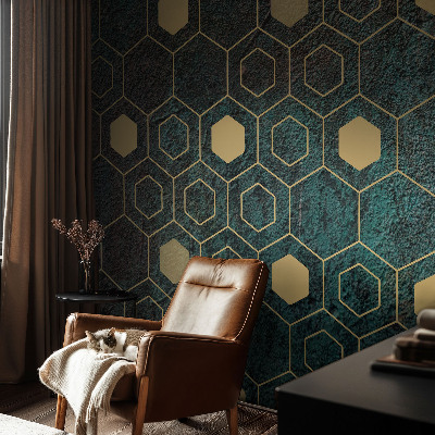 Fotomural decorativo para cabecero de cama con motivo de hexágonos geométricos