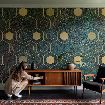 Fotomural decorativo para cabecero de cama con motivo de hexágonos geométricos