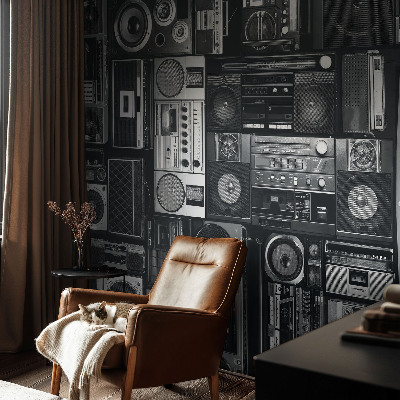 Papel mural texturado decorativo con diseño de radio retro
