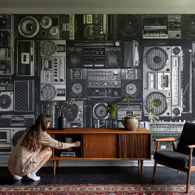 Papel mural texturado decorativo con diseño de radio retro