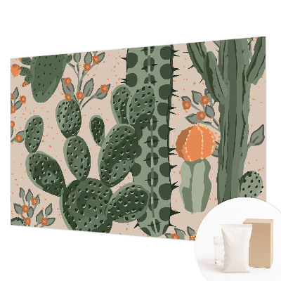 Papel mural con patrón decorativo con motivos de cactus verdes