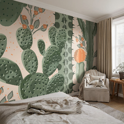 Papel mural con patrón decorativo con motivos de cactus verdes
