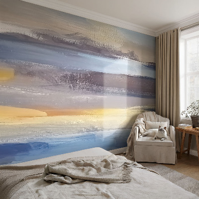 Papel mural con patrón decorativo con un paisaje tranquilo como motivo