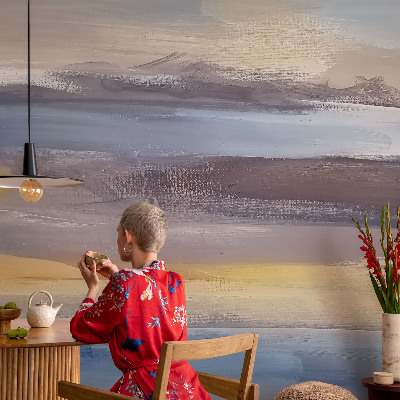 Papel mural con patrón decorativo con un paisaje tranquilo como motivo