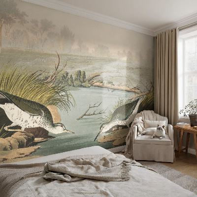 Papel mural texturado decorativo con un motivo de paisaje tranquilo