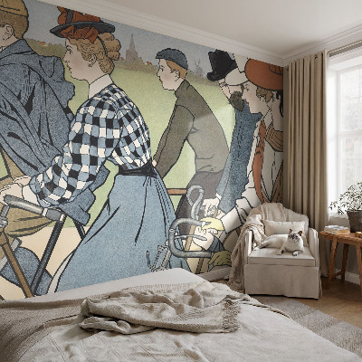 Mural de pared con estampado hermoso con diseño de ciclistas clásicos