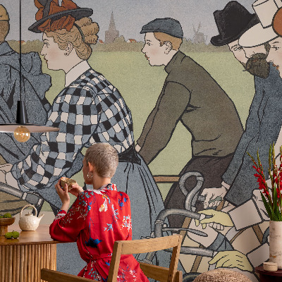 Mural de pared con estampado hermoso con diseño de ciclistas clásicos