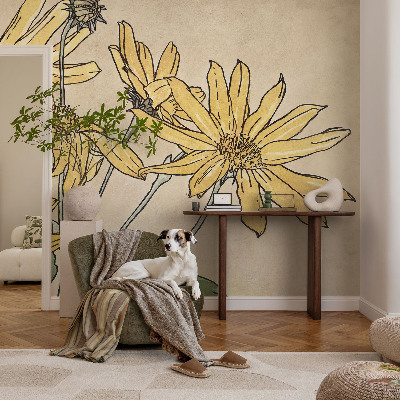 Mural de pared con estampado hermoso con motivo de flores pintadas en acuarela