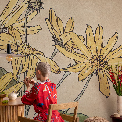 Mural de pared con estampado hermoso con motivo de flores pintadas en acuarela