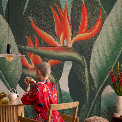 Fotomural decorativo para cabecero de cama con diseño de flores exóticas