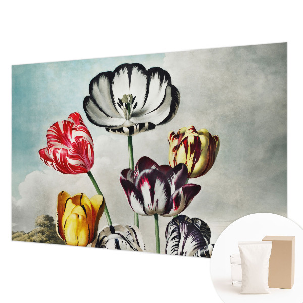 Papel mural texturado decorativo con estampado de tulipanes coloridos