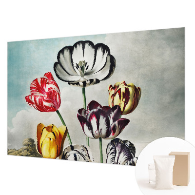 Papel mural texturado decorativo con estampado de tulipanes coloridos