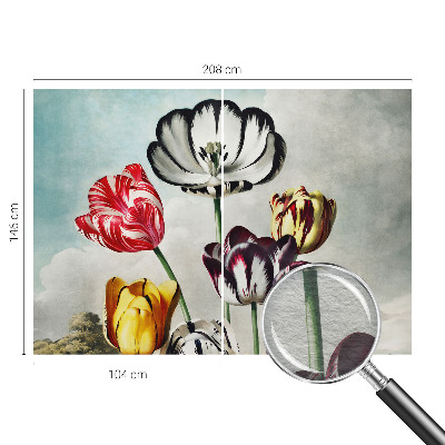 Papel mural texturado decorativo con estampado de tulipanes coloridos