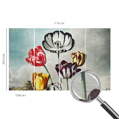 Papel mural texturado decorativo con estampado de tulipanes coloridos