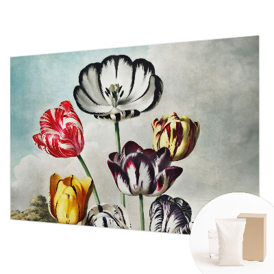 Papel mural texturado decorativo con estampado de tulipanes coloridos