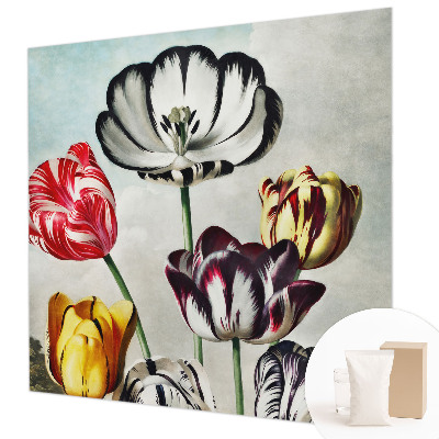 Papel mural texturado decorativo con estampado de tulipanes coloridos