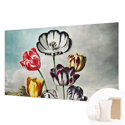 Papel mural texturado decorativo con estampado de tulipanes coloridos