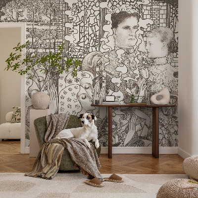 Mural decorativo con retratos florales