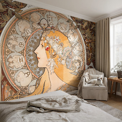 Papel mural con patrón decorativo con motivo zodiacal elegante