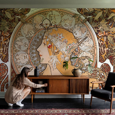 Papel mural con patrón decorativo con motivo zodiacal elegante
