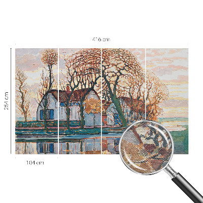 Papel mural con patrón decorativo con un paisaje idílico