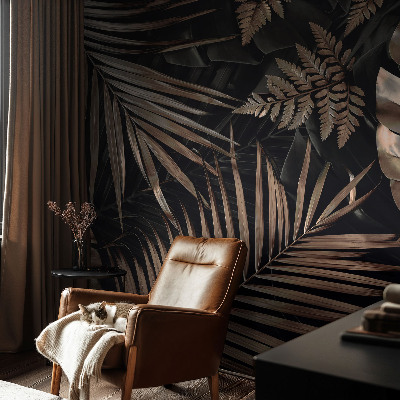 Papel mural texturado decorativo con diseño de hojas exóticas