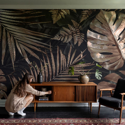 Papel mural texturado decorativo con diseño de hojas exóticas