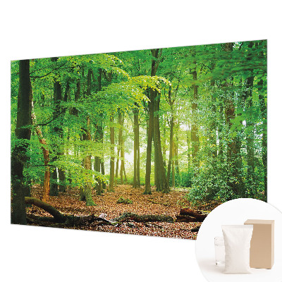 Papel mural con patrón decorativo con diseño de bosque en tonos verdes