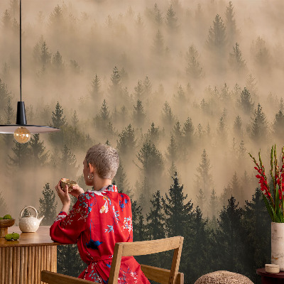 Mural de pared con estampado hermoso con motivo de niebla en el bosque