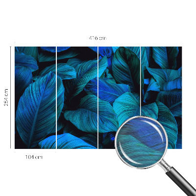 Mural decorativo con diseño de hojas azules