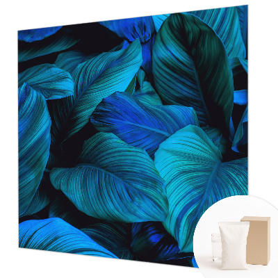 Mural decorativo con diseño de hojas azules