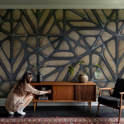 Papel mural texturado decorativo con diseño de rejilla imitación madera