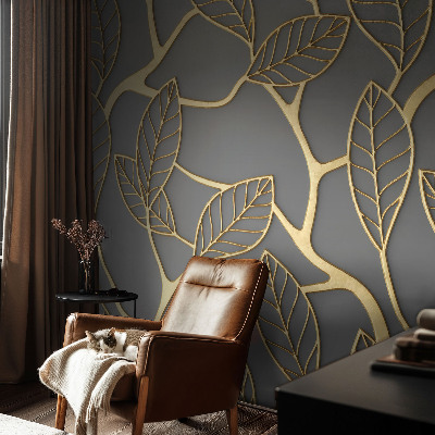 Papel mural con patrón decorativo con hojas elegantes