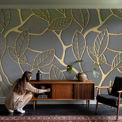 Papel mural con patrón decorativo con hojas elegantes