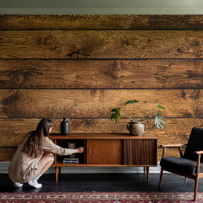 Papel mural con patrón decorativo con diseño de tablas de madera