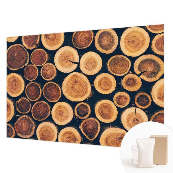 Papel mural con patrón decorativo con motivos de círculos de madera
