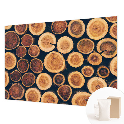 Papel mural con patrón decorativo con motivos de círculos de madera