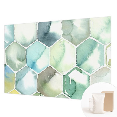 Fotomural decorativo para cabecero de cama con diseño de hexágonos en tonos pastel