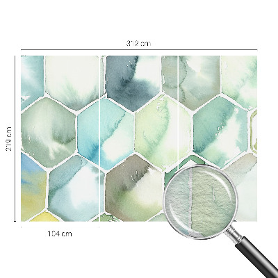 Fotomural decorativo para cabecero de cama con diseño de hexágonos en tonos pastel