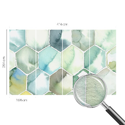 Fotomural decorativo para cabecero de cama con diseño de hexágonos en tonos pastel