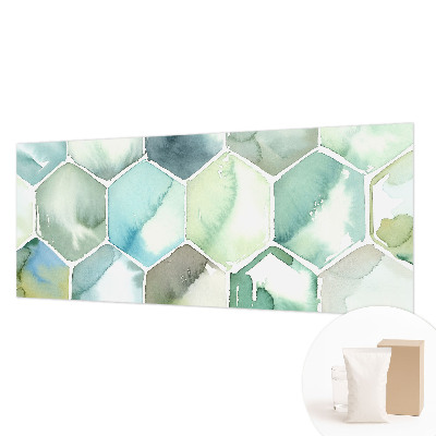 Fotomural decorativo para cabecero de cama con diseño de hexágonos en tonos pastel