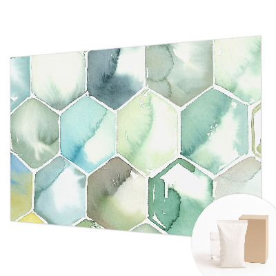 Fotomural decorativo para cabecero de cama con diseño de hexágonos en tonos pastel