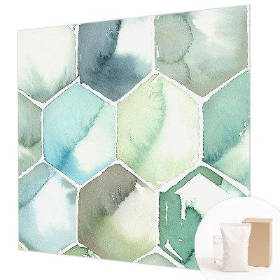 Fotomural decorativo para cabecero de cama con diseño de hexágonos en tonos pastel