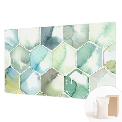 Fotomural decorativo para cabecero de cama con diseño de hexágonos en tonos pastel