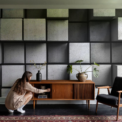 Fotomural decorativo para cabecero de cama con diseño de cubos geométricos