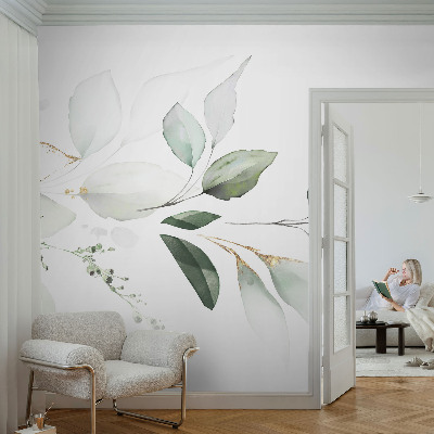 Mural de pared con estampado hermoso con motivo de hojas verdes