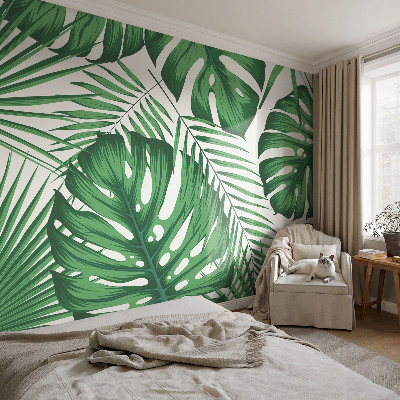 Fotomural decorativo para cabecero de cama con diseño de hojas tropicales